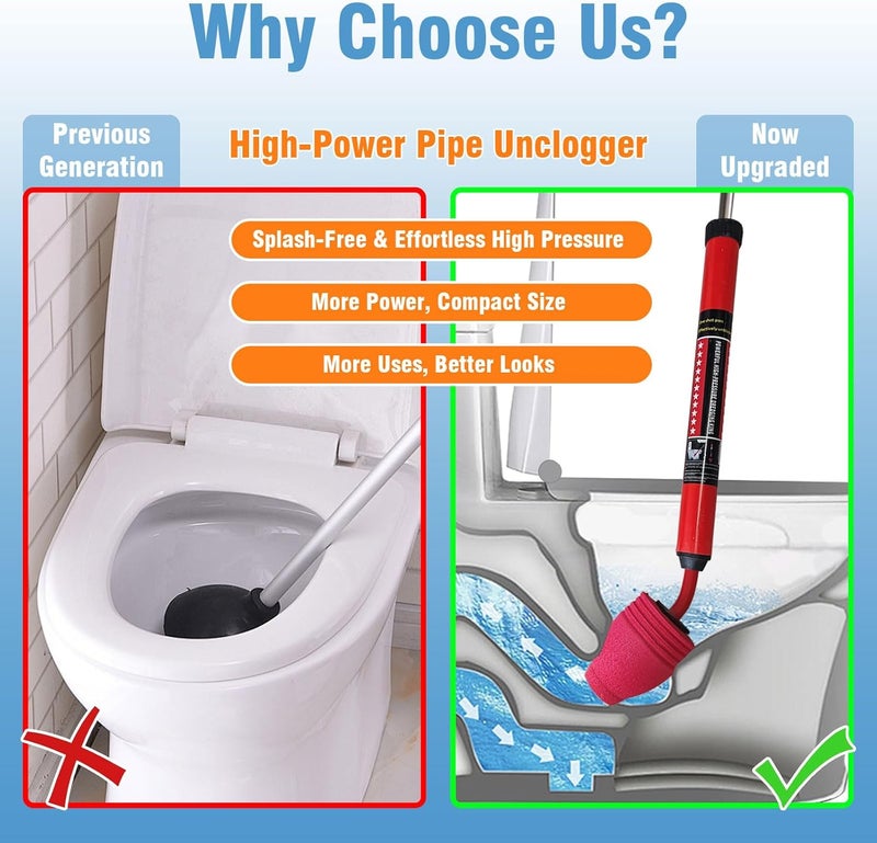 Rmticd Toilet Plunger, High-Pressure Plungers for Bathroom, Toilet Brush and Plunger Set - Powerful Air Drain Unclogger & Heavy-Duty Clog Remover for Bathroom Drains, and Clogged Pipes - Image 4